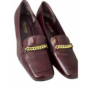 Villager Vintage Women's Leather Pumps Size 8.5 M‎ Burgundy Dress Shoes